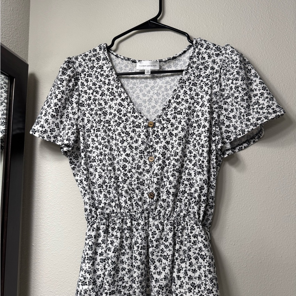 Floral Black and White Dress